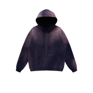 Sweat à capuche zippé délavé au soleil et à l'acide, coupe oversize, épais, style vintage streetwear, vierge, personnalisable, vente en gros - Product Image 1
