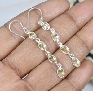 925 Sterling Silver Yellow Citrine <b>Hook</b> <b>Earrings</b> Handmade Stone Faceted November Birthstone Jewelry for her - Product Image 6