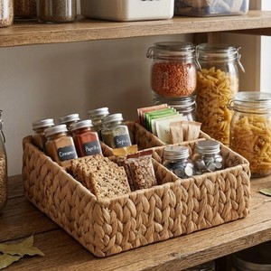 Cesta de Almacenamiento Dividida Tejida a Mano con Jacinto de Agua, Ecológica, con 4 Compartimentos para la Organización del Hogar, Cocina y Baño - Product Image 4