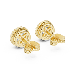 Boucles d'oreilles classiques à clous de forme ronde, tendance, en or jaune 10 carats avec diamants de laboratoire, pour femmes, idéales pour mariages ethniques, fêtes et fiançailles - Product Image 4