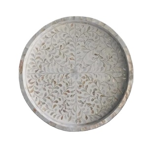 Plateau de service en bois de Ramadan incrusté de nacre fait à la main plateau décoratif élégant pour cuisine usage domestique moderne Antique - Product Image 1