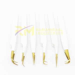 Pince à épiler pour extensions de cils RMI Shin Gold Plasma Tip et revêtement en poudre blanche, acier inoxydable, lot de 6 pinces à pointes différentes - Product Image 1