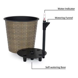 Vaso Decorativo in Vimini da 13,4 Pollici con Sistema di Auto-Irrigazione per Interni/Esterni, Rotondo e Naturale - Product Image 4
