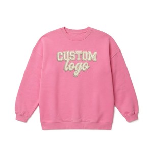 Winter Trendy Logo <b>Chenille</b> Patch Sweatshirts Wholesale Pink Crewneck Pullover Oversized Streetwear <b>Women</b> Warm <b>Jumper</b> Hoodies - Product Image 3