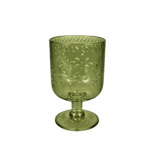 Gobelet en verre floral gaufré vert avec pied, style vintage, vaisselle de table - Product Image 1