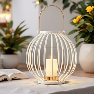 Linterna de tarro de vela de hierro blanco moderno, luz de decoración colgante elegante para sala de estar interior, jardín o Patio para Navidad - Product Image 4