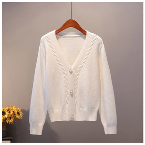 Cardigan en tricot brodé à col en V pour femme, manches longues, ouvert sur le devant, décontracté, tendance, vêtement d'extérieur doux et chaud pour l'automne et l'hiver - Product Image 2