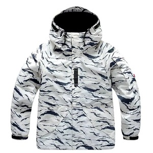 Chaqueta Impermeable Unisex para Esquí y Snowboard, Color Blanco Gris Carbón, Estampado de Rayas de Tigre, Forro Polar, Capucha, Abrigo de Invierno, Logotipo Personalizado - Product Image 1