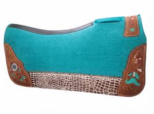 Almohadilla de Silla de Montar Western de Algodón Teal con Ribete de Cuero Marrón y Forro de Lana para Montar a Caballo, 100% Lana, Cómoda - Product Image 2