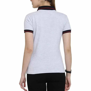 Polo pour femme gris clair uni à manches courtes, décontracté, 100% coton, tissu tricoté, longueur normale - Product Image 3