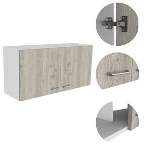 Mobiletto a Muro a 2 Ante e 2 Scomparti in Bianco e Grigio Chiaro, Prodotto per Cucine - Product Image 3