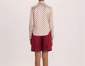 Chemisier d'été rétro en lin et soie pour femme avec imprimé pois, en tissu non tissé respirant - Product Image 3