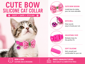 <b>Bow</b> Cat Collar OEM ODM Custom Logo Adjustable Kitten Collar with Bell Direct Manufacturer - Product Image 4