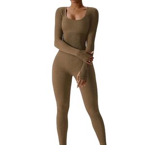 Combinaison de yoga une pièce à manches longues pour femme, style scrunch, idéale pour le sport et le fitness (vente en gros) - Product Image 1