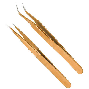 MAHFOOZ INSTRUMENTS Pinces à épiler personnalisées pour extensions de cils, en acier inoxydable, droites, avec pointe incurvée, pinces à volume - Product Image 1