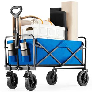 Carrello da campeggio per la spesa pieghevole grande blu con ruote comodo carrello pieghevole - Product Image 1