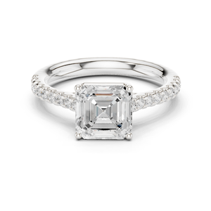 Women's Halo Solitaire Asscher Cut Lab Grown Diamond Engagement <b>Ring</b> GRA Certified <b>Ring</b> <b>Crafted</b> From 14k Solid White Gold - Product Image 1