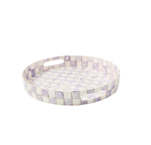 Bandeja de nácar de fábrica al por mayor, bandeja organizadora redonda con incrustaciones de mosaico de concha a cuadros gris para decoración de mesa de consola - Product Image 3