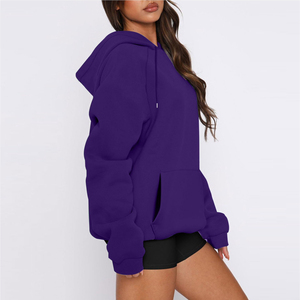HAMIO SPORTS Sweat à capuche oversize en molleton uni pour femme 100 % coton écologique anti-boulochage décontracté été - Product Image 2