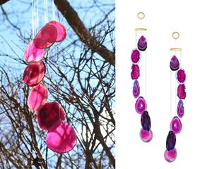 Carillons éoliens en Agate rose, tranches d'agate naturelle colorée, décorations de noël, artisanat, pour la maison - Product Image 6