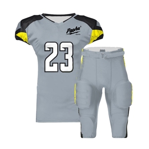 Ensemble de maillot de football américain Pasha Sports gris et jaune, sublimé, col en V, manches courtes, respirant, évacuant l'humidité, 100% coton - Product Image 1