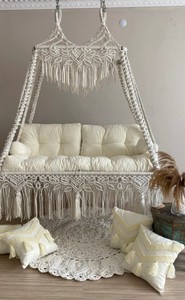 Cama Columpio de Macramé para Interiores y Exteriores, Silla Colgante, Cama Columpio Colgante para Porche, Hamaca de Jardín, Hängesessel, Silla Hamaca de Macramé - Product Image 2