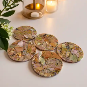 Posavasos de Piedra Natural de Ópalo Rosa de Lujo |   Juego de Posavasos de Piedras Preciosas Opacas |   Decoración para el Hogar Duradera de 4 Pulgadas |   Elegante Mesa de Centro - Product Image 2