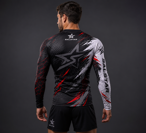 Salstar <b>Men's</b> Long Sleeve <b>Compression</b> <b>Shirt</b> Quick Dry Sporty Geometric Pattern Sublimation Print O-Neck Slim Fit Rash Guard Gym - Product Image 2