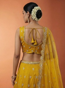 Conjunto de Lehenga Choli Amarillo Bordado con Dupatta, Traje de Fiesta de Boda Semisellado para Mujer - Product Image 4