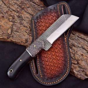 Handmade Bull Cutter <b>Knife</b> Triangle File Work Blade Black Horn Honeycomb Handle Tooled Leather Sheath Cowboy <b>EDC</b> Wholesale - Product Image 4
