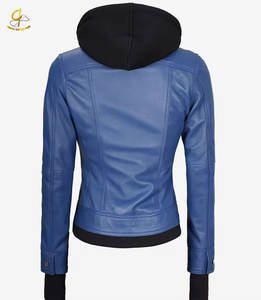 Chaqueta de cuero con capucha para mujer, diseño personalizado OEM, doble cremallera, moda moderna de invierno para países occidentales - Product Image 2