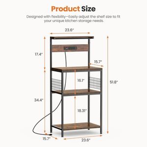 Support de micro-ondes pour bar à café de cuisine, organisateur de rangement à 4 niveaux avec prise de courant, 23,6 pouces, brun rustique, par BakerFT - Product Image 2