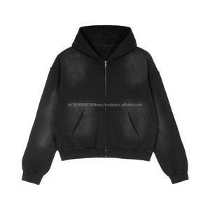 Custom Vintage Boxy Fit Sunfaded Hoodie Chaqueta con cremallera Fabricantes Acid Wash Men Distressed Sun Faded Cropped Zip up Hoodies - Product Image 1