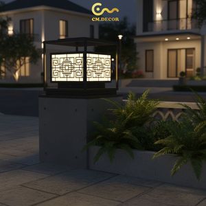 IP65 Geometric LED <b>Pillar</b> <b>Light</b>, 8-inch Black Powder-Coated Steel Column Lamp, Warm 220V Outdoor Villa Gate Lantern - Product Image 5