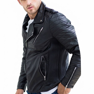 Nouvelle Veste Moto en Cuir Véritable pour Homme, Qualité Supérieure, Col Rabattu, Fermeture Éclair Avant, Coupe Slim, Vêtement d'Extérieur Décontracté pour l'Automne - Product Image 3