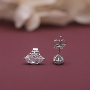 IGI Certified Lab Grown Diamond Marquise Cut Solitaire <b>Stud</b> <b>Earrings</b> in 14K White / Rose & Yellow Gold 6-Prong Diamond <b>Earrings</b> - Product Image 4