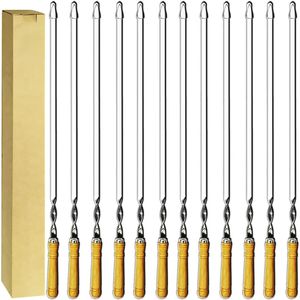 Set di 2 Spiedini per Kebab in Acciaio Inox da 23,5 Pollici, Utensili per Barbecue Resistenti con Manici in Legno Larghi e Antiscivolo Riutilizzabili - Product Image 2