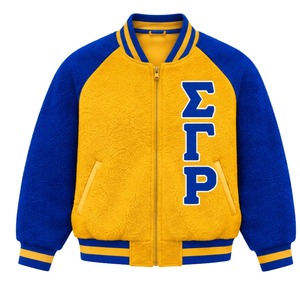เสื้อแจ็คเก็ตบอมเบอร์แบบกลับด้านได้สำหรับผู้หญิง Sigma Gamma Rho ผ้าเชอร์ปาอุ่นสบาย ขนฟลีซสองด้าน สำหรับชมรมพี่น้องชาวกรีก สวมใส่ได้ในฤดูหนาว สไตล์ลำลอง - Product Image 1