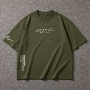 Chemises pour hommes avec graphismes typographiques contemporains, vente en gros, T-shirt vert olive surdimensionné pour hommes, col rond, streetwear, mode décontractée - Product Image 3