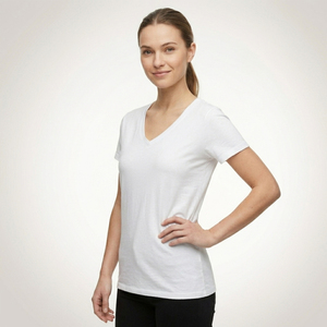 T-shirt de sport pour femme à col en V en mélange de spandex haute élasticité, personnalisable, uni, pour la gym et le fitness, haut de sport féminin - Product Image 5