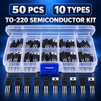 TO-220 Kit Semikonduktor Aneka Ragam 50 Buah 10 Jenis MOSFET NPN Transistor Dioda Schottky dengan Kotak Organizer Komponen Elektronik