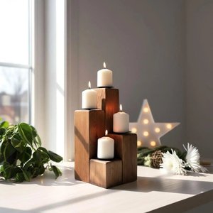 Custom Wooden Block Multi Pillar Candle Holder Tiered <b>Stand</b> Rustic Christmas Table Centerpiece Modern Home Decor Craft - Product Image 6