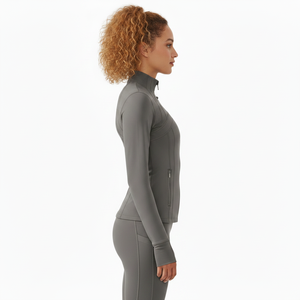 Women's Winter Solid Long Sleeve Jackets Yoga Set Nylon Spandex Activewear Jacket Sublimated Quick Dry Tight Fit Full Length <b>Top</b> - Product Image 3