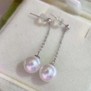 Boucles d'oreilles en argent S925 avec perle d'eau douce pour femmes, luxe léger, haute qualité, rondes, forte brillance pour l'été - Product Image 4