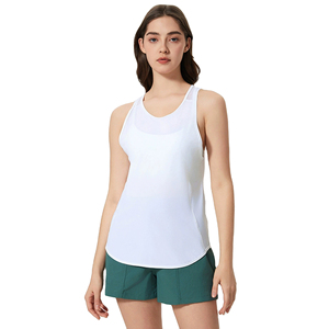 Débardeur sans couture pour femme, col en V, couleur unie, dos en maille respirante, sans manches, pour yoga et fitness, bleu clair et blanc - Product Image 5