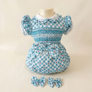 Robe pour filles à manches bouffantes violettes, col Peter Pan, brodée, coupe trapèze, longueur genou, 100% coton, style doux, couleur unie, printemps - Product Image 6