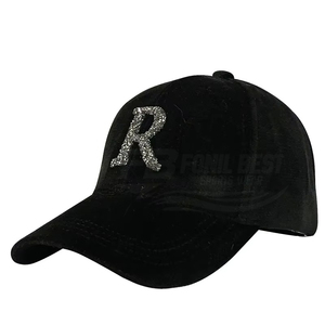 Gorra de Béisbol Negra de Moda para Primavera/Otoño, Fabricada al por Mayor, 100% Poliéster, Unisex, con Pedrería de Terciopelo - Product Image 1