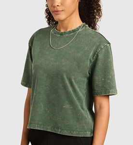 Camiseta de Mujer de Alta Calidad, 100% Algodón, Lavado Ácido, Ecológica, de Secado Rápido, al por Mayor, con Logotipo Personalizado, Hombros Caídos, Manga Corta - Product Image 6