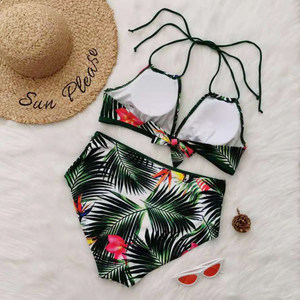 Conjunto de Bikini Amarillo para Mujer, Top con Hombros Descubiertos, Braguita de Cintura Alta, Ribete en Contraste, Spandex, Poliéster Elástico, Ecológico, de Secado Rápido - Product Image 4