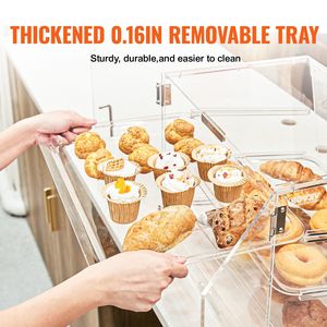Vetrina commerciale in acrilico a 3 livelli per pasticceria da forno per vetrina con accesso alla porta posteriore ripiani rimovibili per ciambelle fresche - Product Image 3